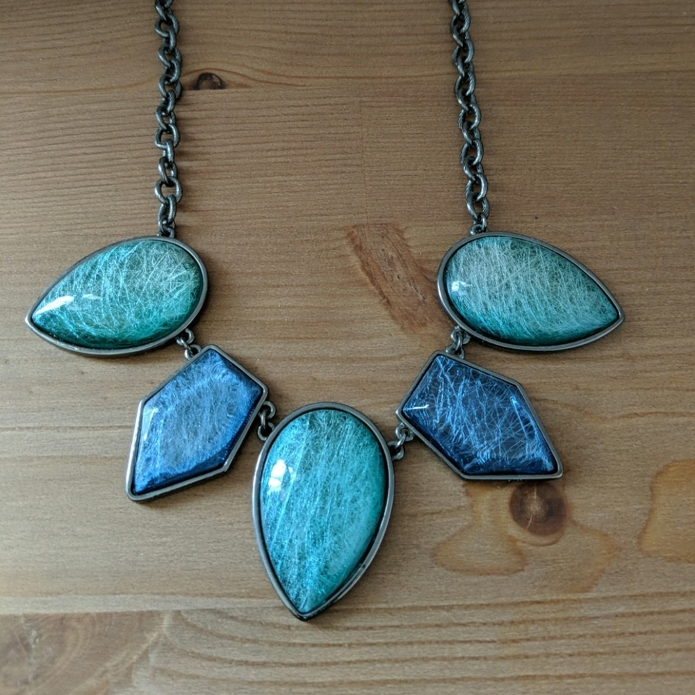 💙 Dark Metal Stone Statement Necklace 💚